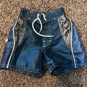 Vintage 90s Navy Blue Boys' Swim Trunks with White Drawstring